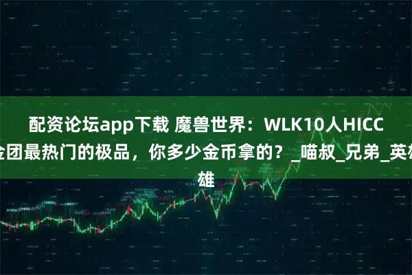 配资论坛app下载 魔兽世界：WLK10人HICC金团最热门的极品，你多少金币拿的？_喵叔_兄弟_英雄